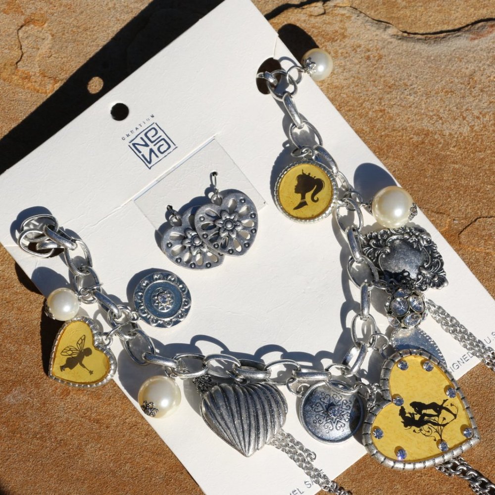 Boho Silver Heart Statement Necklace & Earring Set